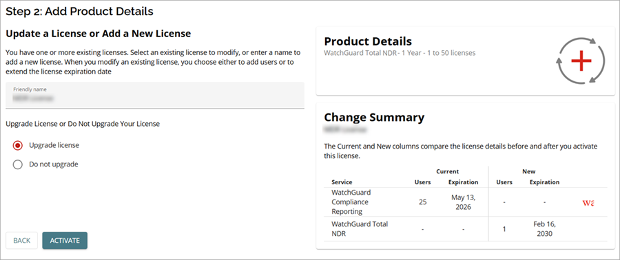 Screenshot of Upgrade License or Do Not Upgrade Your License section